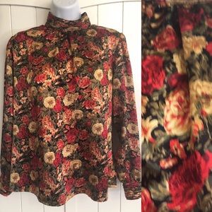 Vintage Floral Print Long Sleeve Dressy Blouse